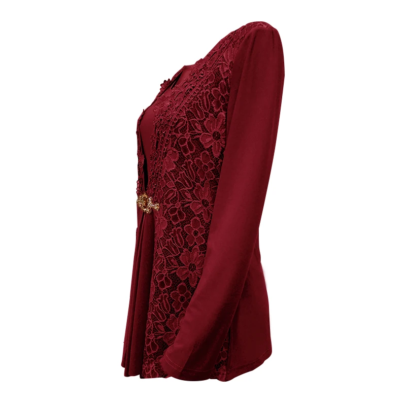 YTL Plus Size Women Blouse Elegant Diamond Lace Tunic Top Casual Vintage Tops Long Sleeve Shirt Red Black XXL XXXL 4XL 8XL H025