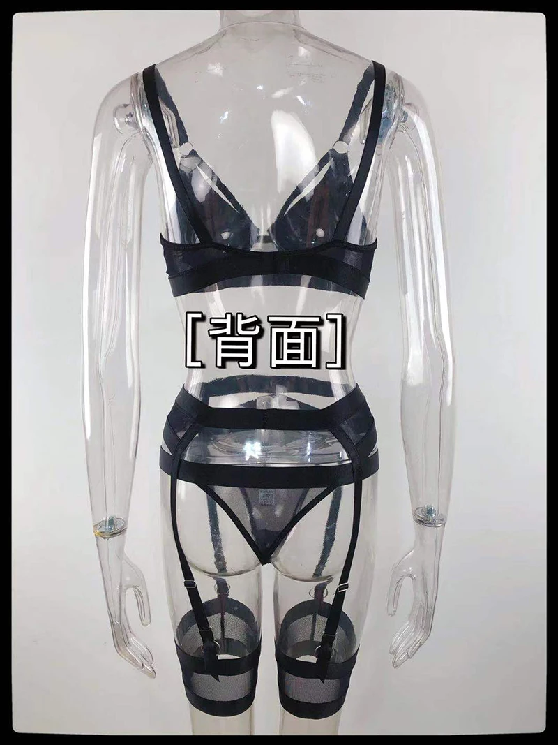 

Ellolace Goth Lingerie Set Sexy Underwear Sensual Lingerie Woman 3 Piece Set Black Underwire Lingerie Sexy Female Underwear