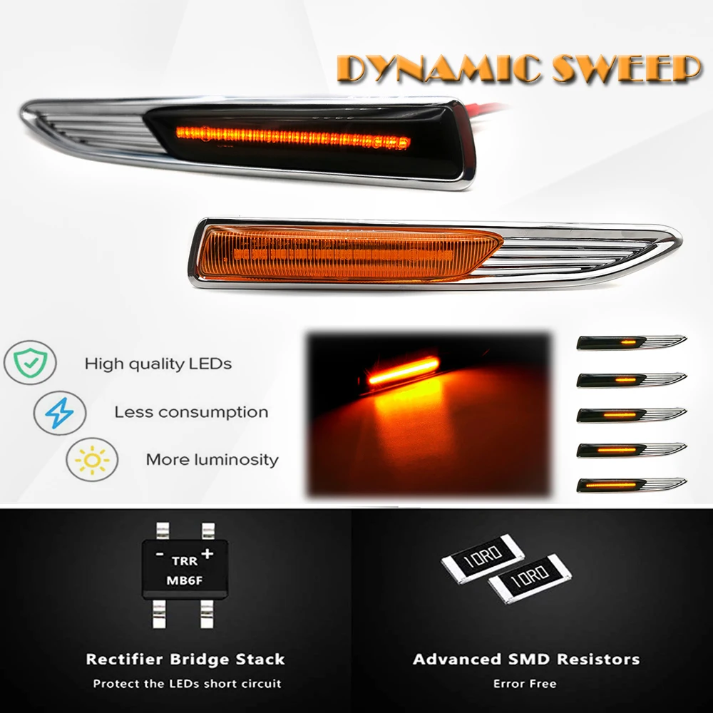 

2Pcs LED Dynamic Amber Repeater Blinker Indicator Light for Ford Mondeo MK4 Hatchback BA7 Estate BA7 Saloon BA7 2007~2015