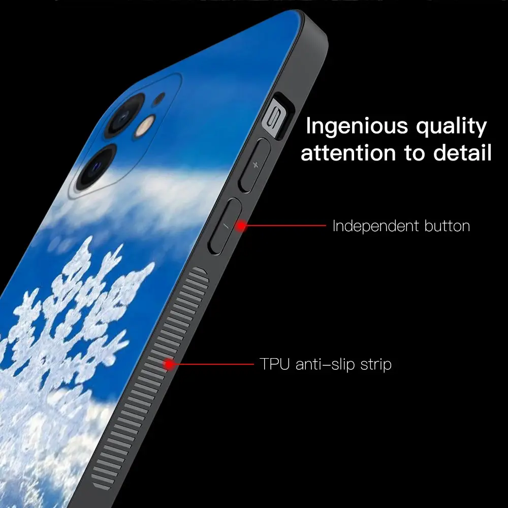 Phone Case For iPhone 14 13 12 11 Pro Max 13mini XS XR X 8 7 6s 6 Plus Black Cover Silicone Shell New Hot Christmas Snowflake