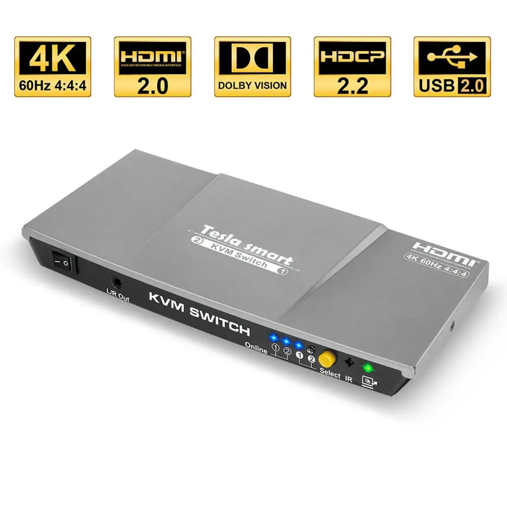 Tesla smart высокое качество 4K@ 60Hz USB HDMI KVM переключатель 2 порта USB KVM HDMI переключатель поддержка 3840*2160/4K* 2K дополнительный порт USB 2,0