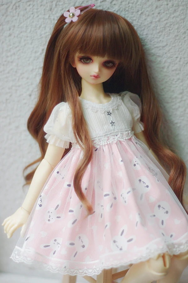 A Новая BJD Одежда для кукол, платье пышная трикотажная юбка для 1/4, 1/6, 1/8, милое розовое/синее платье с клубничкой/кроликом аксессуары для кукол - Цвет: A
