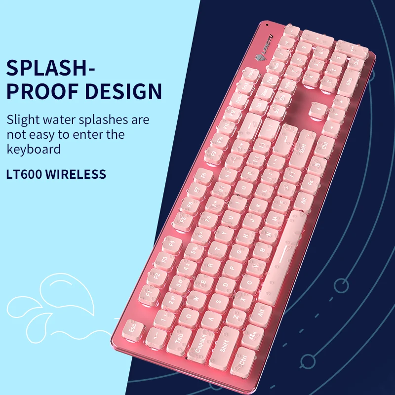 104 key rechargeable wireless bluetooth gaming keyboard and mouse set pink cute ultra thin suitable for home office game free global shipping