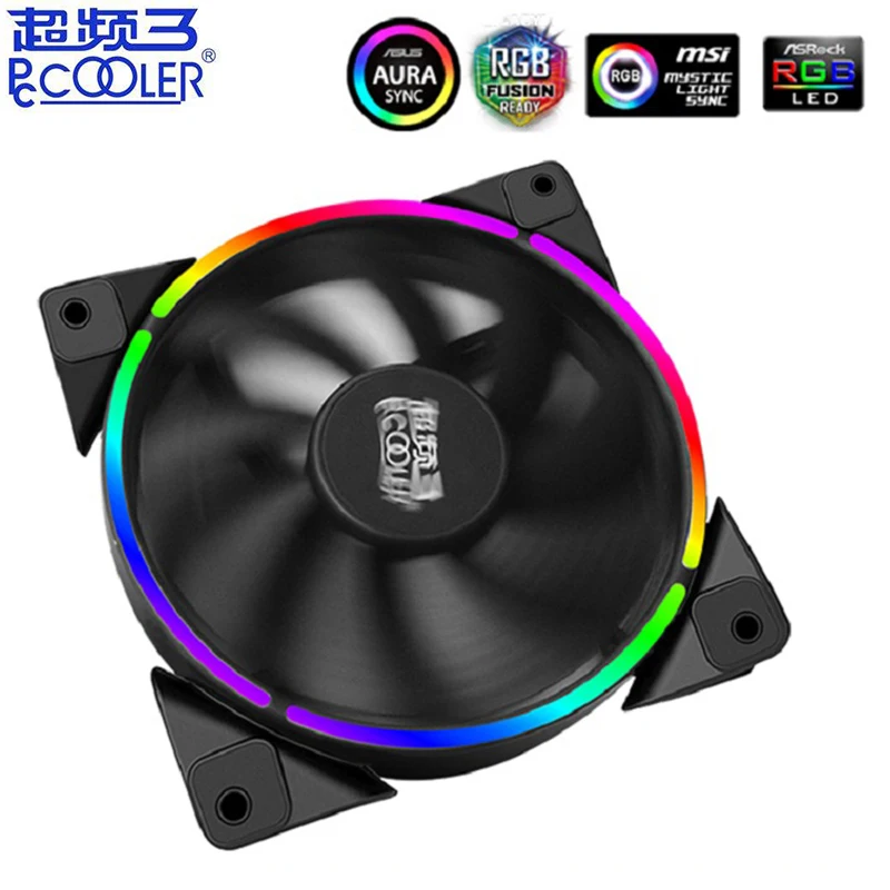 

PcCooler RGB Single halo 12cm Computer Case Fan 4PIN RGB Quiet PWM Fans 120mm CPU Cooler Water Cooling Replace Fan