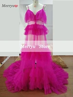ruffles rose red formal evening dressesv neck short sleeves sexy photography long women empire tulle prom new dress party