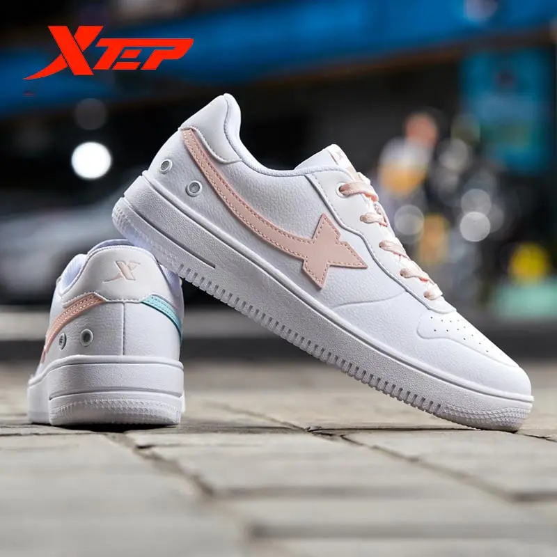 Xtep/женская повседневная обувь для скейтбординга Женская белая кожаная Удобные