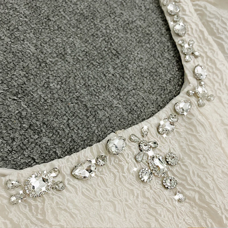 

DEAT 2021 New Spring And Summer Fashion Casual Sequin Diamond Square Neck High Waist Short Sleeve Dress Women SK946