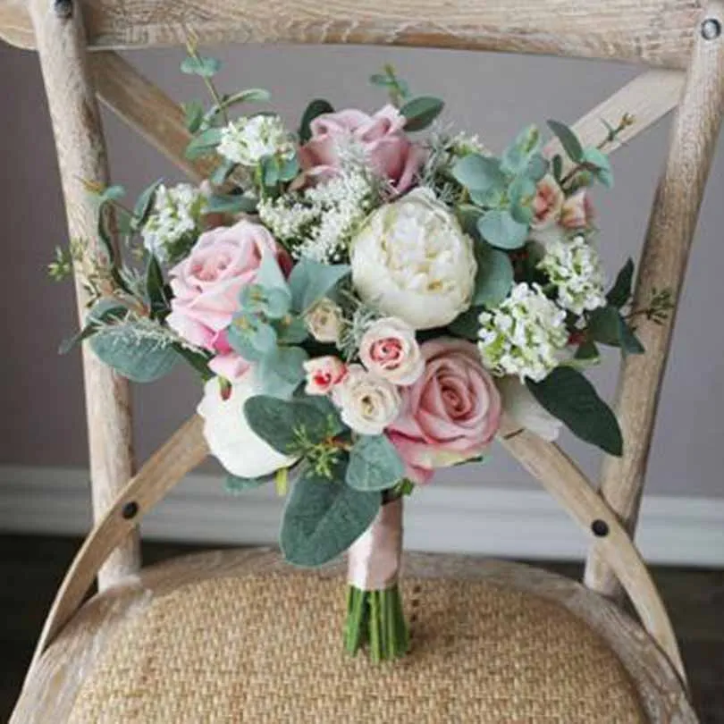 Свадебный букет s Искусственный Розовый Шелковый цветок невесты отправить брошь