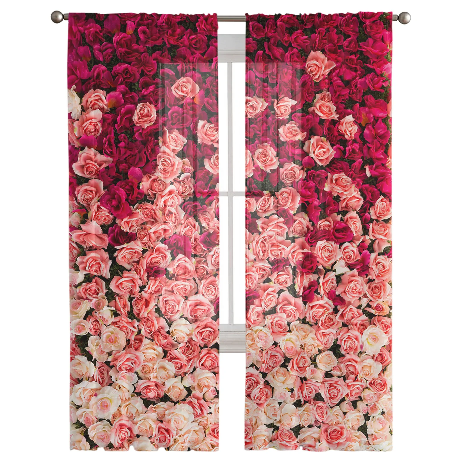 Розовый и красный цвет белый с принтом розы сплошные оконные панельные шторы