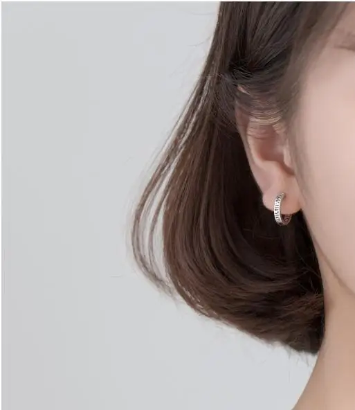 

925 Sterling Silver Letter Round Stud Earring for Women Wedding Christmas Gifts Jewelry pendientes plata de ley 925 mujer eh438