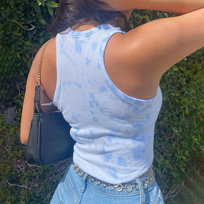 Женские Клубные уличные топы облегающие укороченные без рукавов с принтом