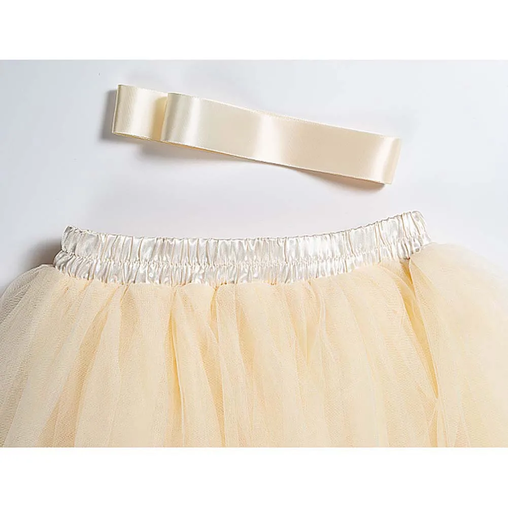 Делюкс 7 слоев Тюлевая юбка А-силуэта Высокая талия с плиссированной юбкой Для