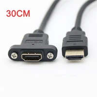 gold plated hdmi 1 4 male to female extension connector screw lock panel mount hd av cable 30cm with screws