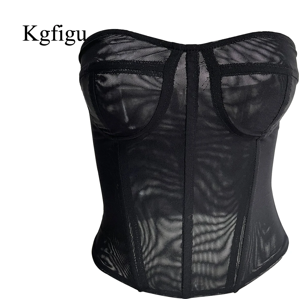 

KGFIGU Tops For Women 2021 Summer Sleeveless Strapless Sexy Breast Wrap Top Elegant Zipper Black All-Match Outfits