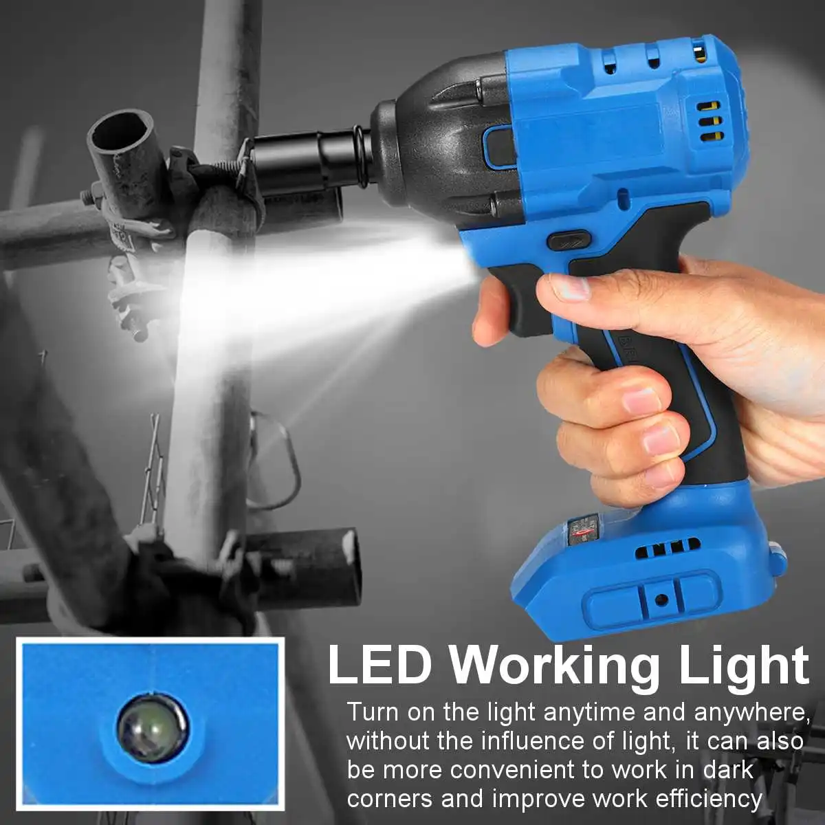 

18V Impact Wrench Brushless Motor Cordless Electric Wrench Power Tool 520 N.m 1/2" Torque Rechargeable Impact Wrench