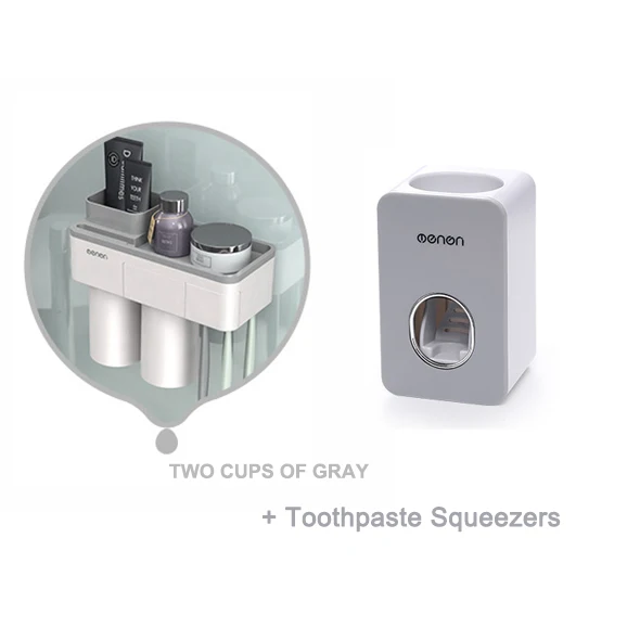 Two cup Set gray MSJO держатель для зубных щеток Автоматический Диспенсер для зубной пасты Магнитная Адсорбция перевернутый Телефон для хранения декора аксессуары для ванной комнаты Набор - Цвет: Two cup Set gray