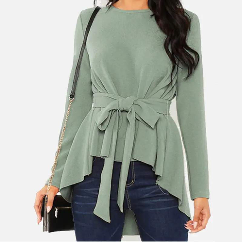 

Swallowtail Tunic Slim Women's Blouse Solid O-neck Long Sleeve Bow 2020 Fashion Women Blouses New Spring Casual Lady Top Female
