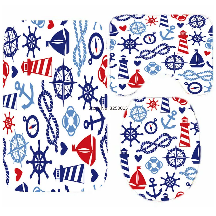 Домашний Декор Морской темно-синий якорь шнур Маяк душевая занавеска набор для