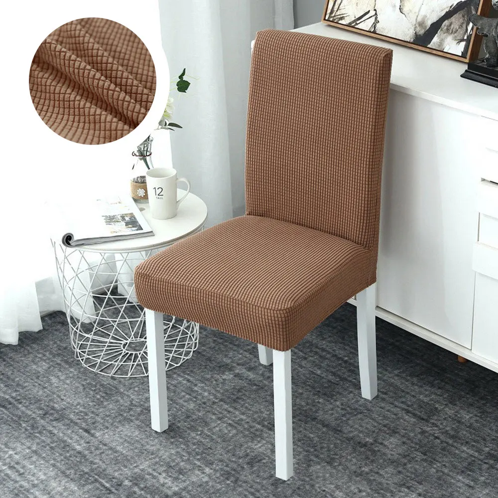 

Jacquard Dining Chair Covers Plaid Polar Fleece Elastic Stretch Wedding Chair Slipcovers Banquet Chair Protector Case 6PCS
