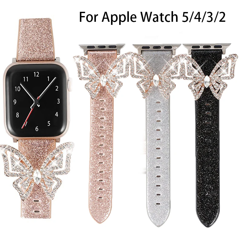 

Ремешок Bling женские часы со стразами для Apple Watch Series 5/4/3/2, кожаный ремешок для часов аксессуары для Iwatch 38, 40, 42, 44 мм