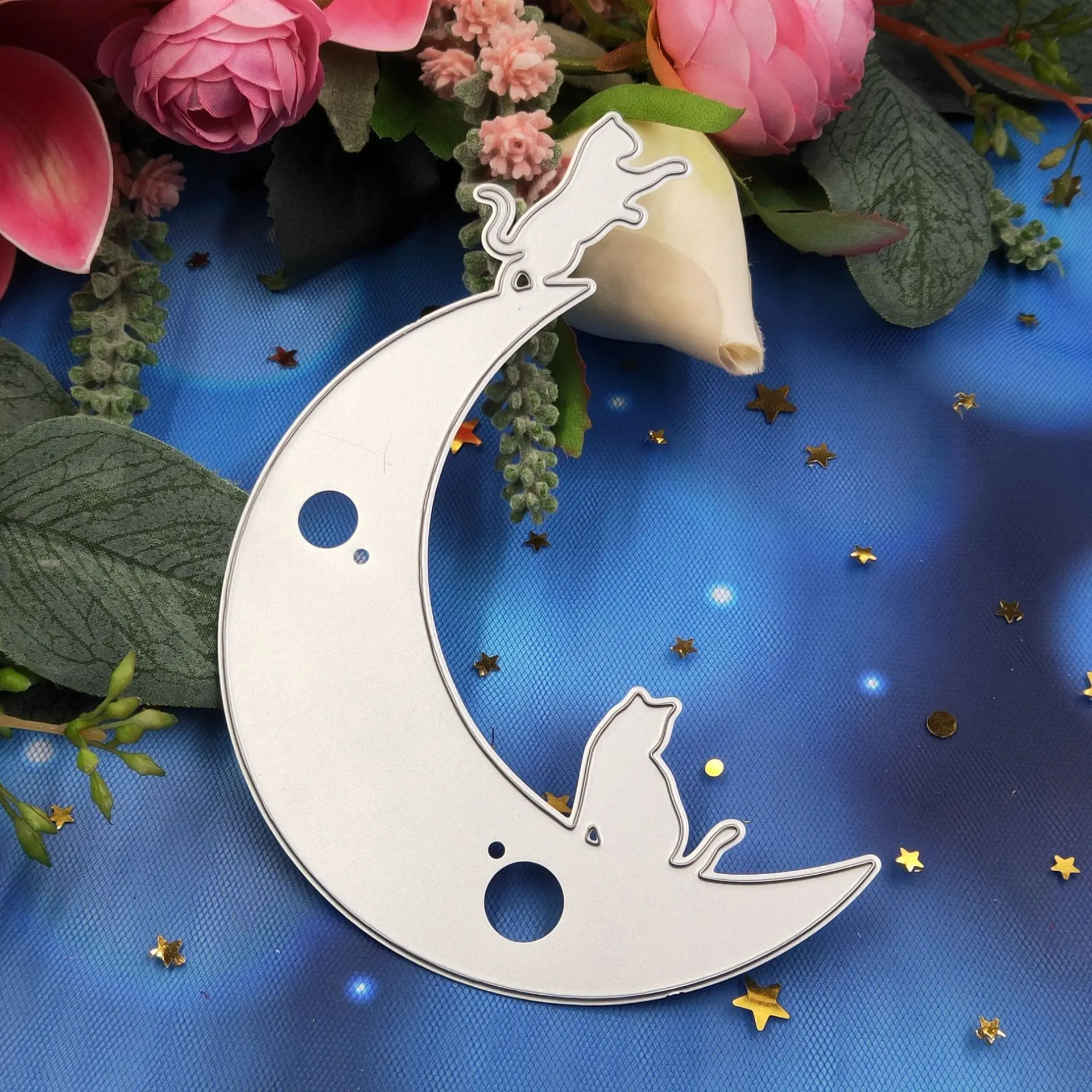 Металлические Вырубные штампы с изображением двух кошек на Луне трафарет Луны и