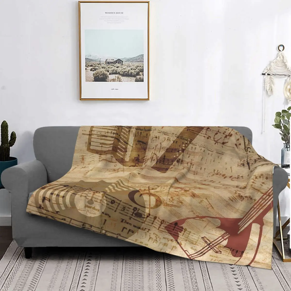 

Фланелевое Одеяло с узором в виде музыкальных нот, всесезонный легкий плед для дома и офиса, постельное белье