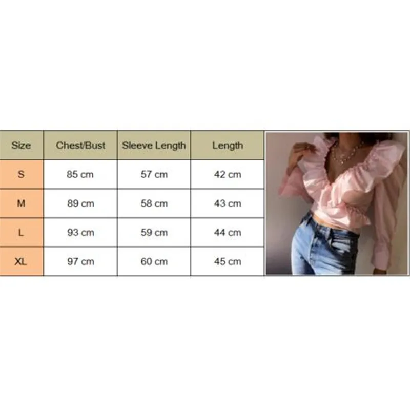 Сексуальный женский укороченный топ с оборками v-образный вырез рубашка длинным