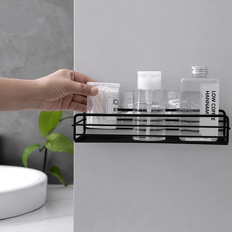 Железный перфорация Ванная комната настенная полка вешалка многофункциональный