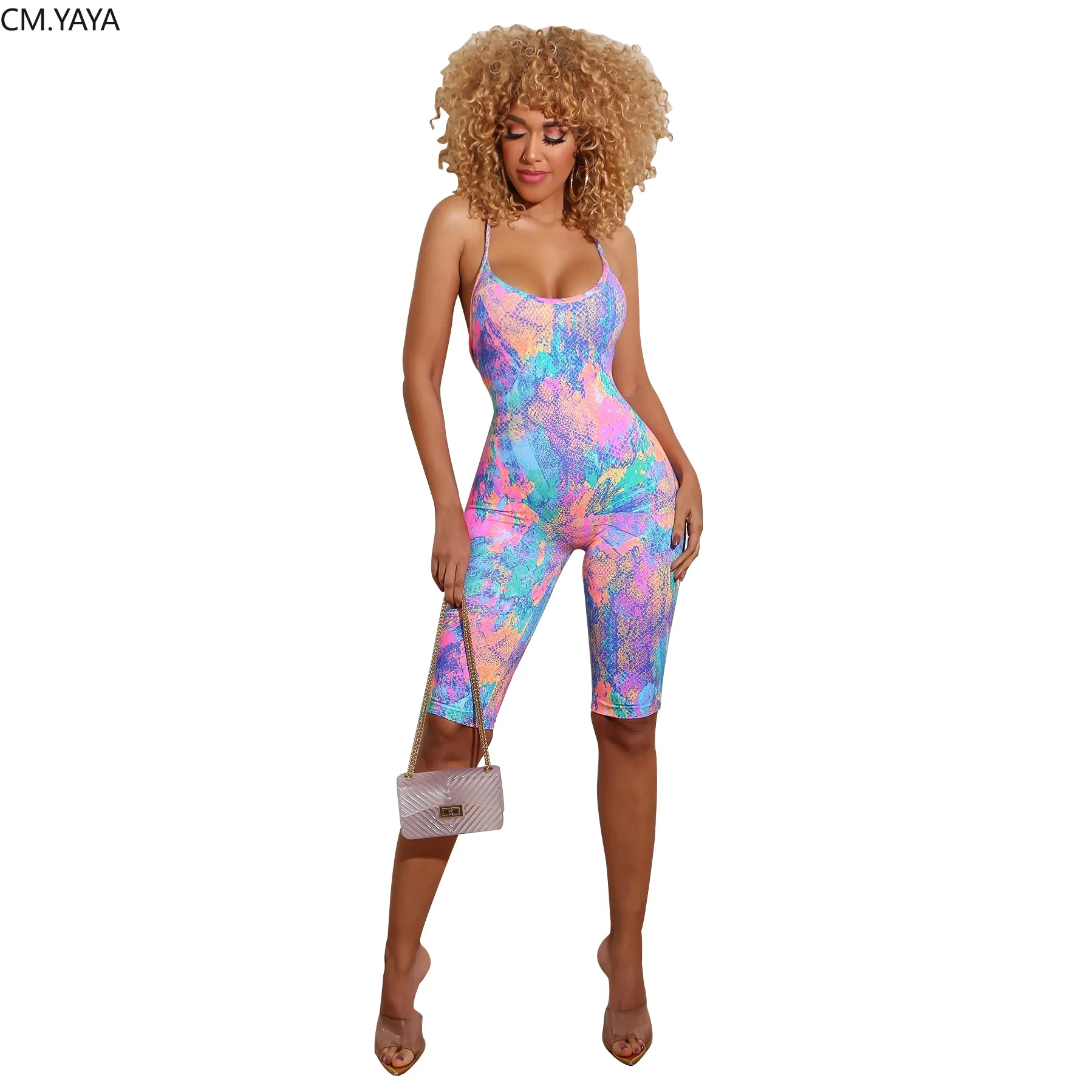 Женские короткие комбинезоны на бретельках без рукавов с принтом