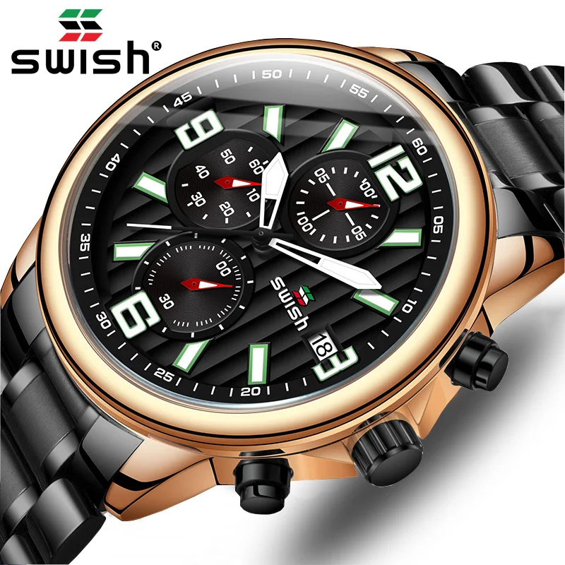Часы наручные SWISH Мужские кварцевые люксовые модные спортивные с хронографом