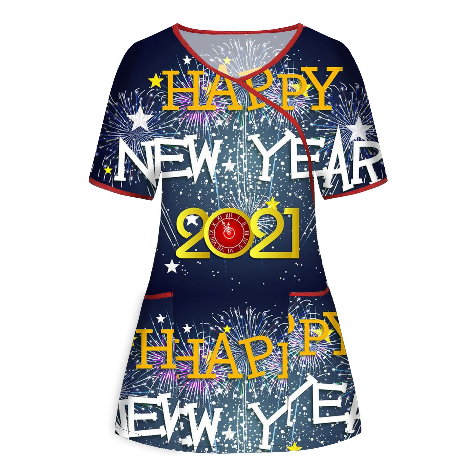 

Fashion Summer 2021 print Women clothing Short Sleeve V-neck Top Working Uniform Cartoon Print Blouse nurse accessories T-shirts