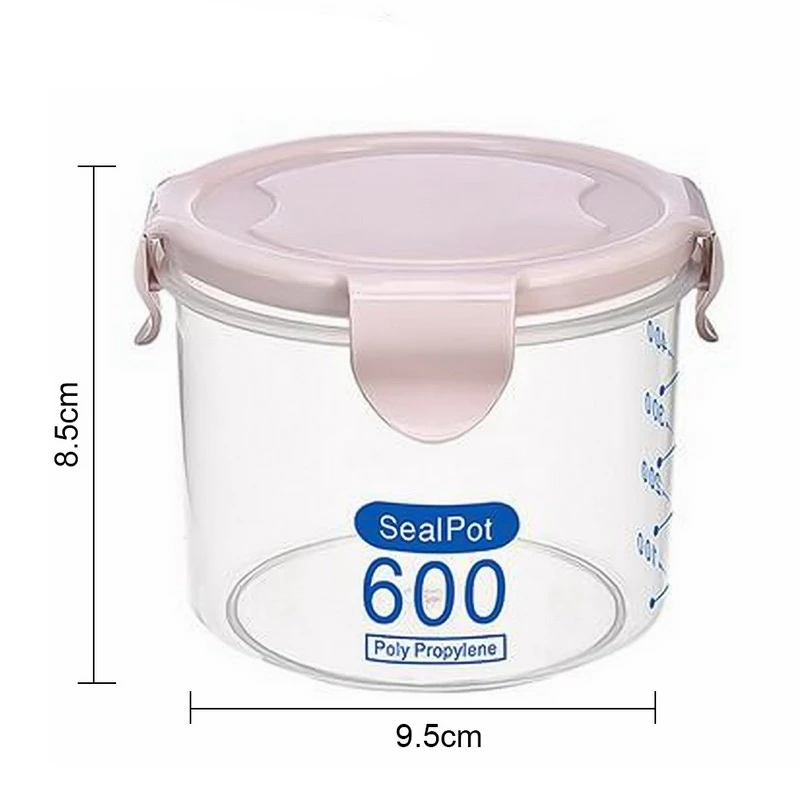 600ml pink FUNIQUE рис бобы Stoarge Jar с крышкой уплотнения 4 решетки Холодильник Хранения Пищи Контейнер пластиковый кухонный ящик для хранения - Цвет: 600ml pink