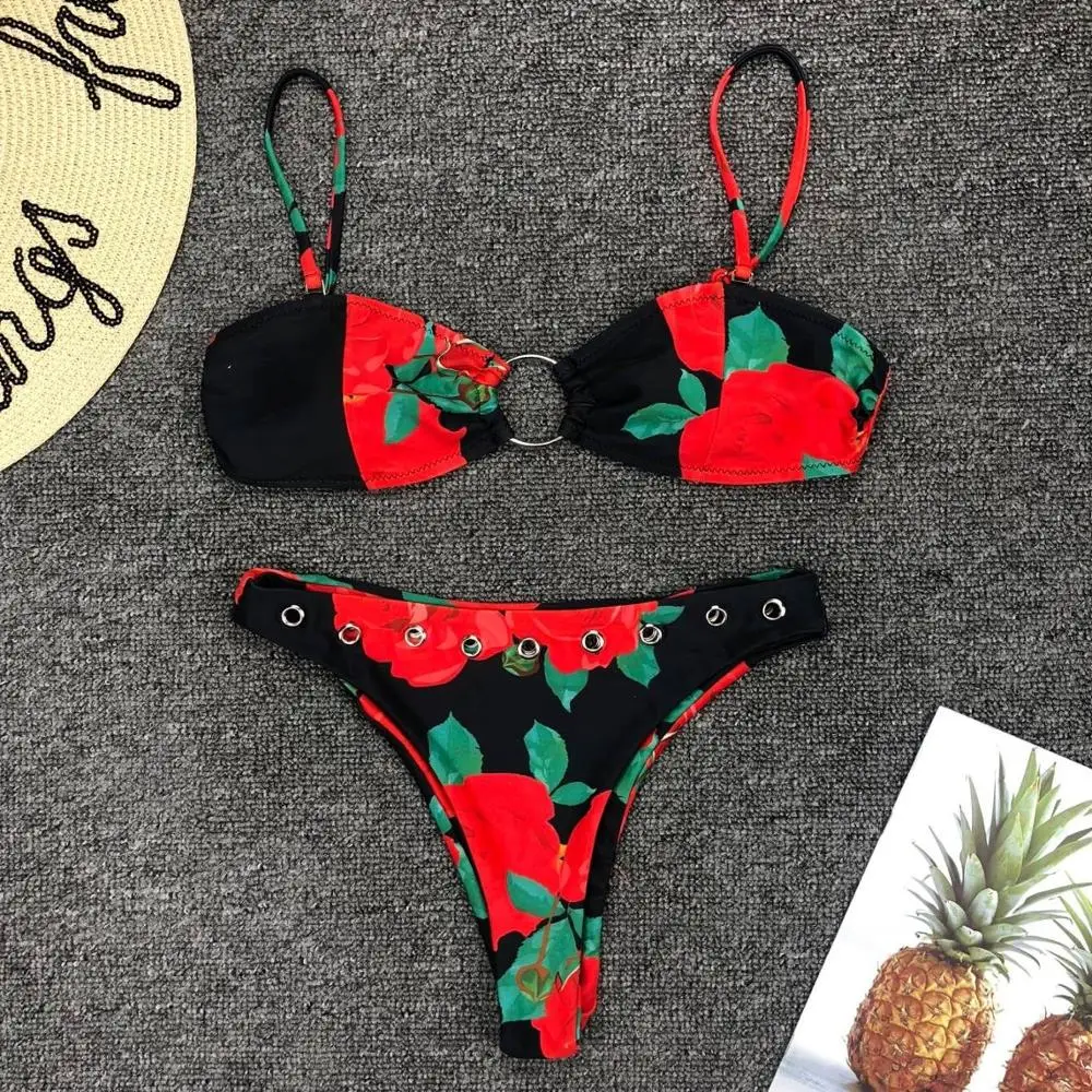

2021 Bikinis Women Push Up Bikini Set with Ring Sexy Padded Swimwear Bathing Suits Leopard Beach Wear Swim Suits Biquini Female