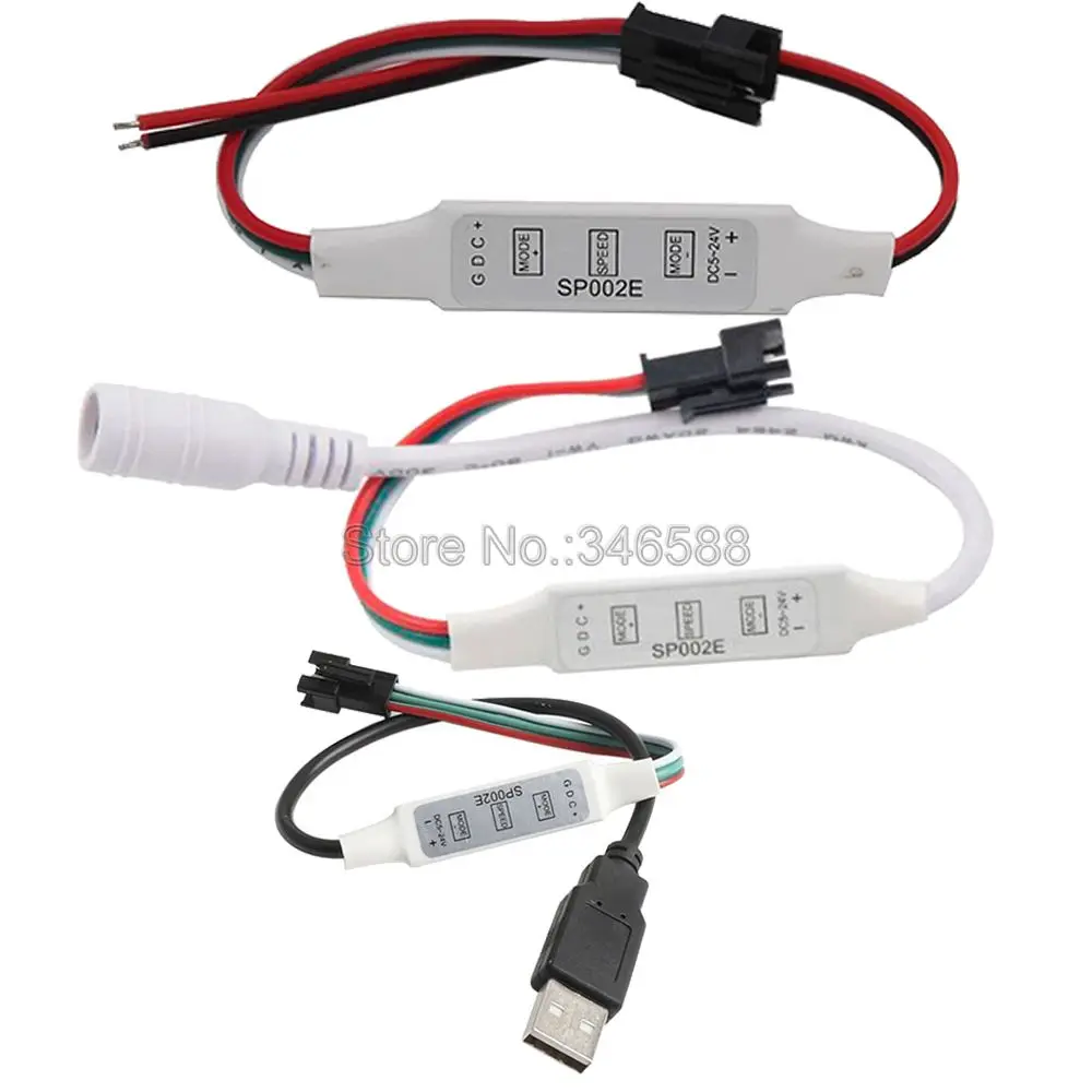 

DC5V-24V светодиодный контроллер SP002E, 3-клавишный мини-контроллер для светодиодный кселей, провод, USB интерфейс постоянного тока, 600 пикселей, дл...