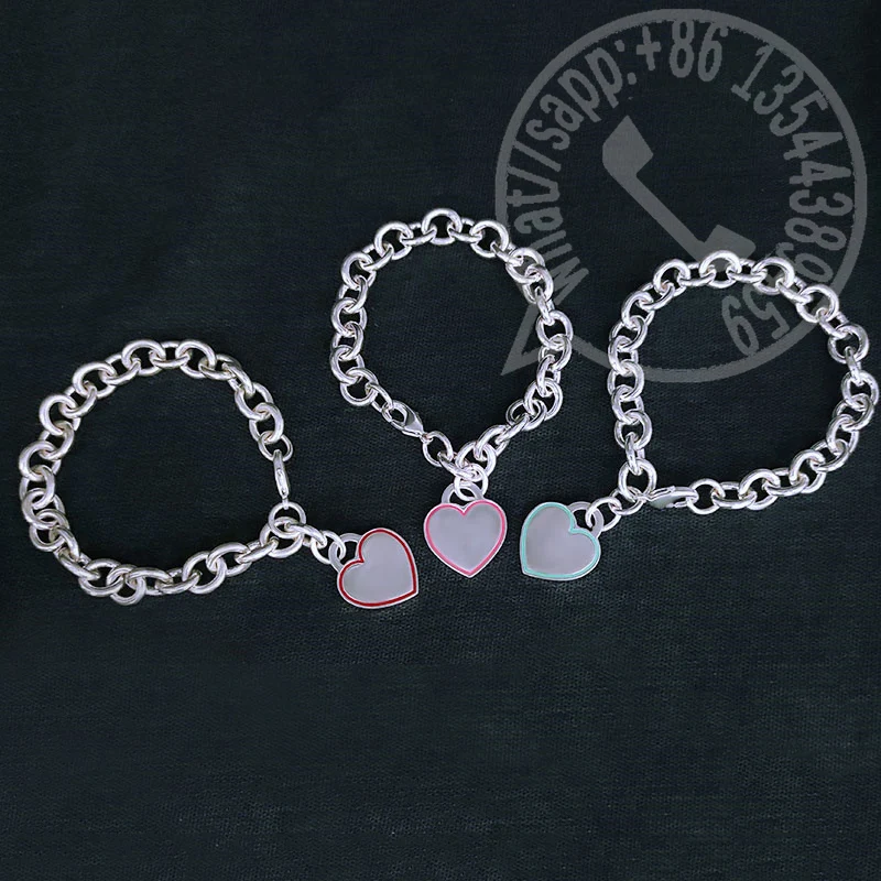 

2022 New 1:1 Sterling Silver Tif Bracelet High Quality Fashion Enamel Heart Bracelet Ladies Birthday Party Luxury Jewelry Gift