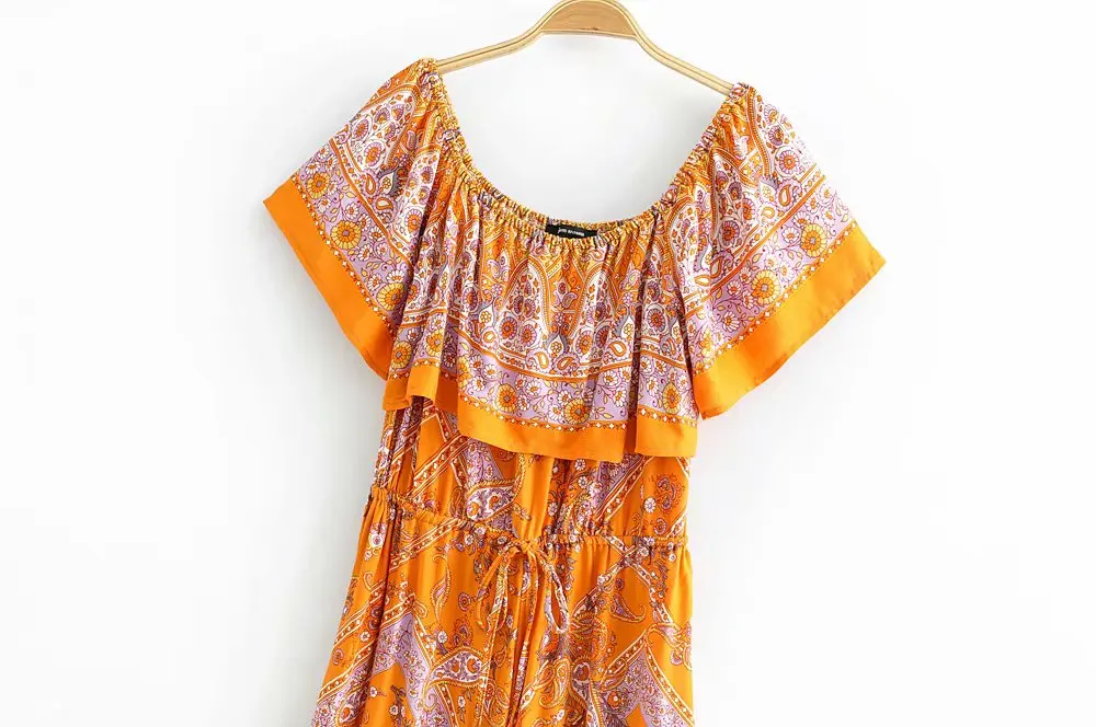 

2020 Women Summer Short Sleeve Boho Floral Elastic Neck Jumpsuits Rompers Streetwear Playsuit