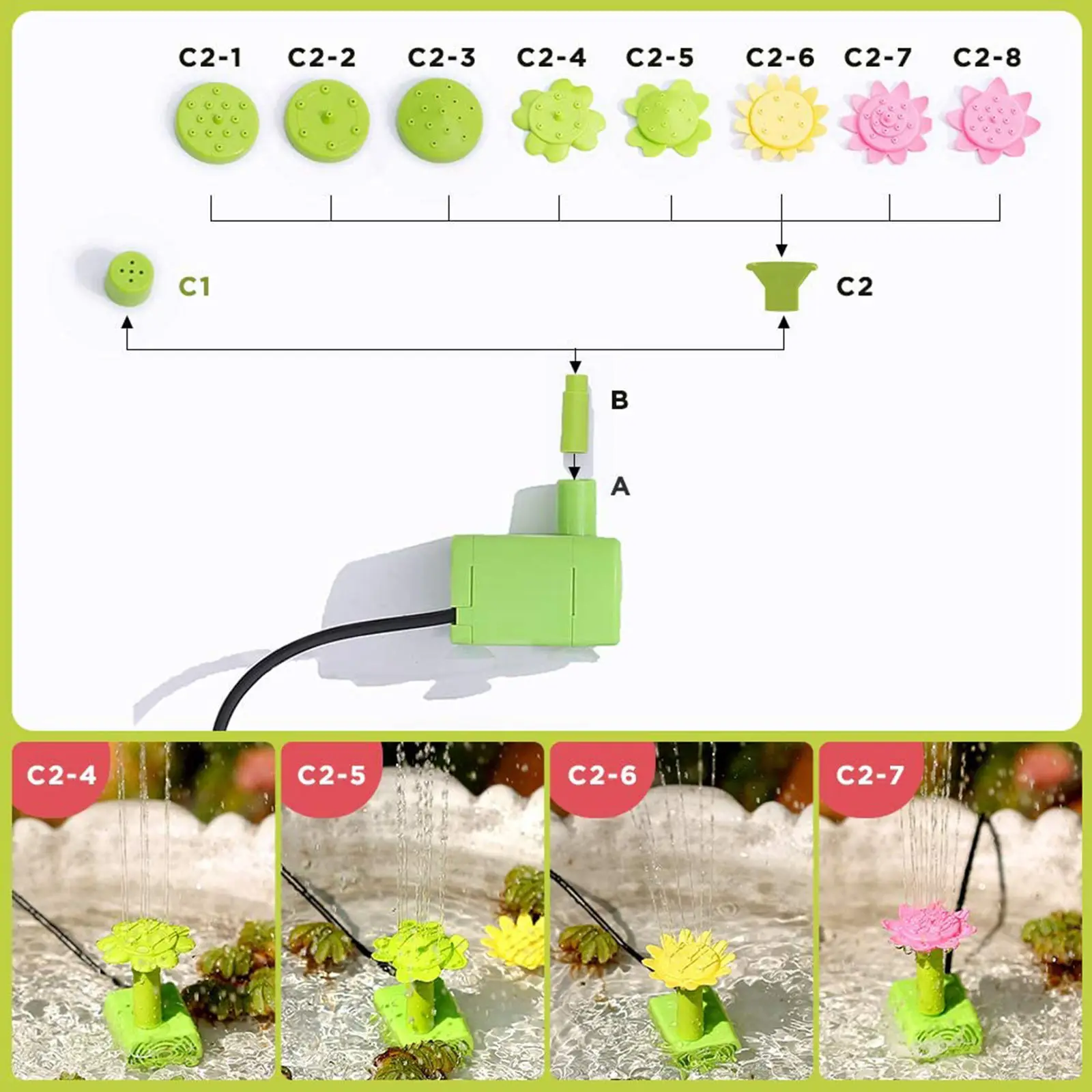 

7V/1.4 W Solar Fountain Pump with 14 Different Spray Pattern Heads Water Cycling for Pond Fountain BirdBath Garden Decoration