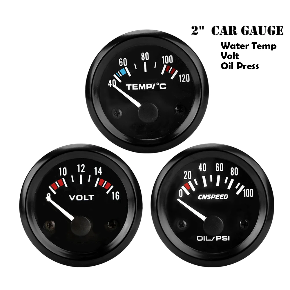 

Water Temperature Meter 12V 0-100PSI Oil Pressure Gauge Voltmeter Automobile Vehicle Meter Universal 2" 52mm