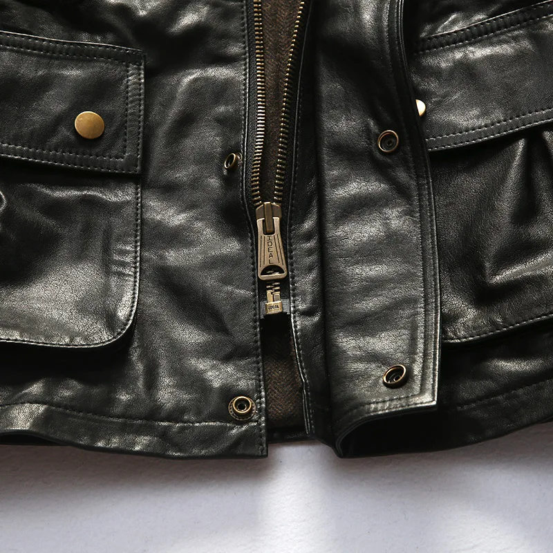 

0909 Big US Size Genuine Sheep Skin Leather Jacket Mens Long Casual Leather Jacket