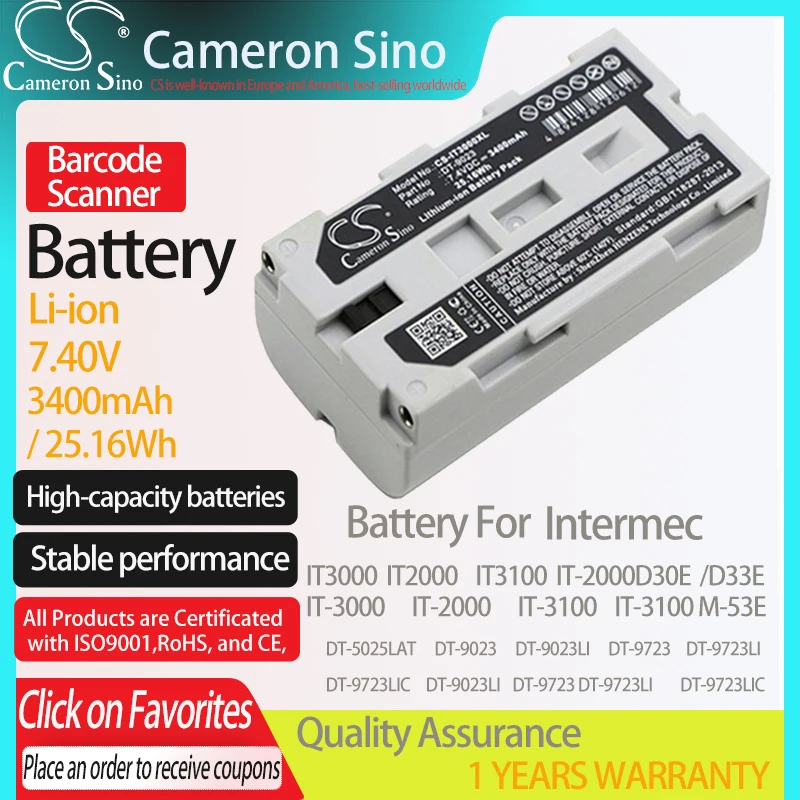 

CameronSino Battery for Casio DT-5025LAT DT-9023 DT-9723 IT3000 IT2000 fits Epson TM-P60 M196A TM-P60 Barcode Scanner battery