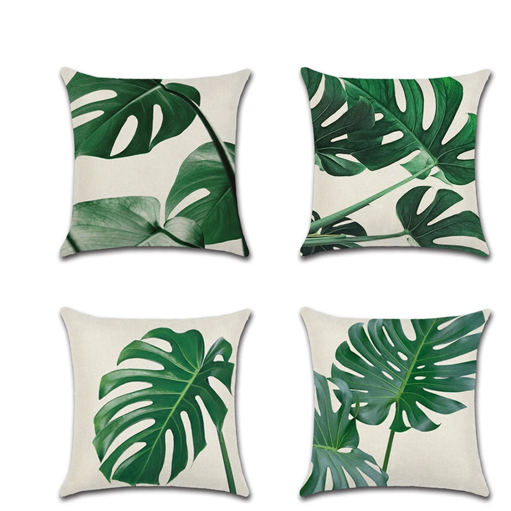 

Home Linen Pillow Case Tropical Plants Palm Leaf Green Leaves Cushion Covers Flower Cushion Cover Decorative Cojines Decorativos