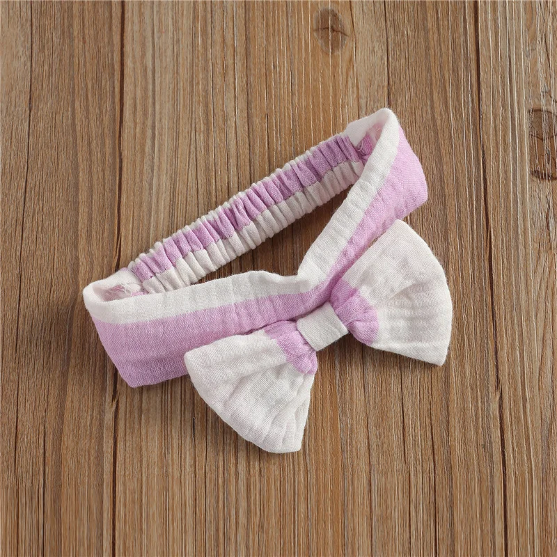 

0-24M Infant Romper Baby Girl Sleeveless Striped Buttons Jumpsuit Bow-knot Headband 2Pcs Summer Clothes Set