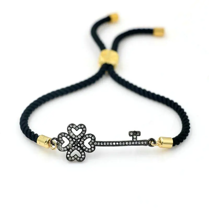 Браслет на удачу для мужчин и женщин медь с микро цирконом брелок в форме сердца