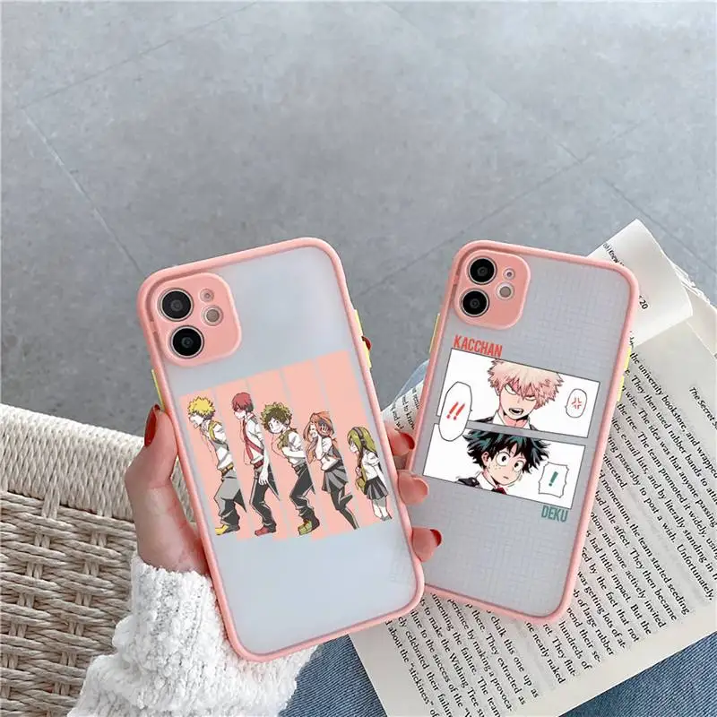 

My hero academia Phone Case For iPhone 12 11 Mini Pro XR XS Max 7 8 Plus X Matte transparent Pink Back Cover