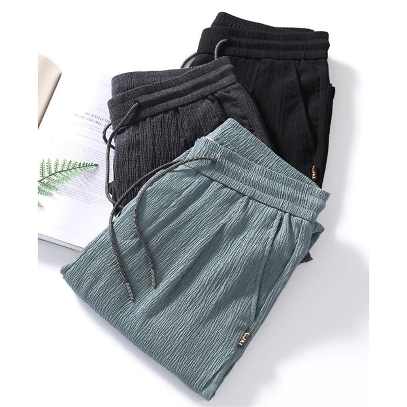 Брюки мужские из вискозы повседневные Прямые свободные уличные штаны однотонные