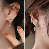 heptagram earrings anti allergy versatile trend versatile advanced earrings pearl womens design retro temperament jewelry studs