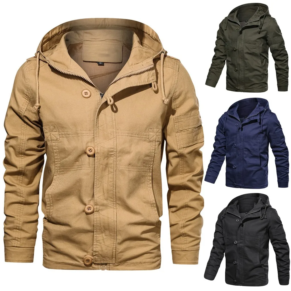 Мужская верхняя одежда на осень и зиму однотонная толстовка с капюшоном дышащая