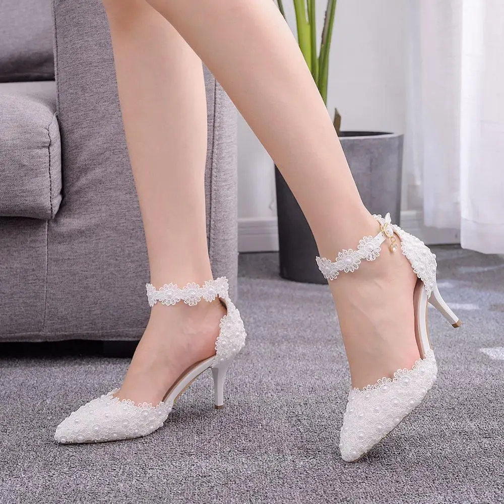 7 5 см белые кружевные свадебные туфли невесты на тонком каблуке одиночные