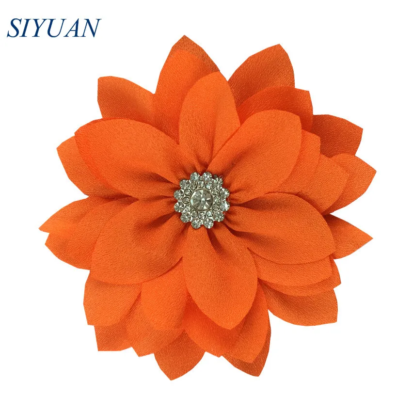 3-orange 50pcs/lot 9cm Multy Layer Fabric Flower with Rhinestone Chic Lotus Flower Kids Lovely Headwear Accessories High Quality TH300 - Цвет: 3-orange