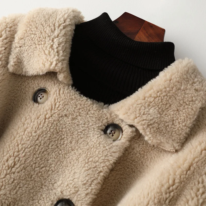 Куртка женская зимняя из овечьей шерсти утепленная длинная в Корейском стиле с